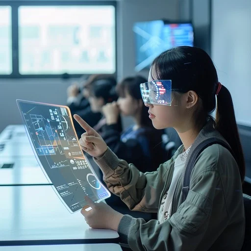 A person studying with futuristic technology